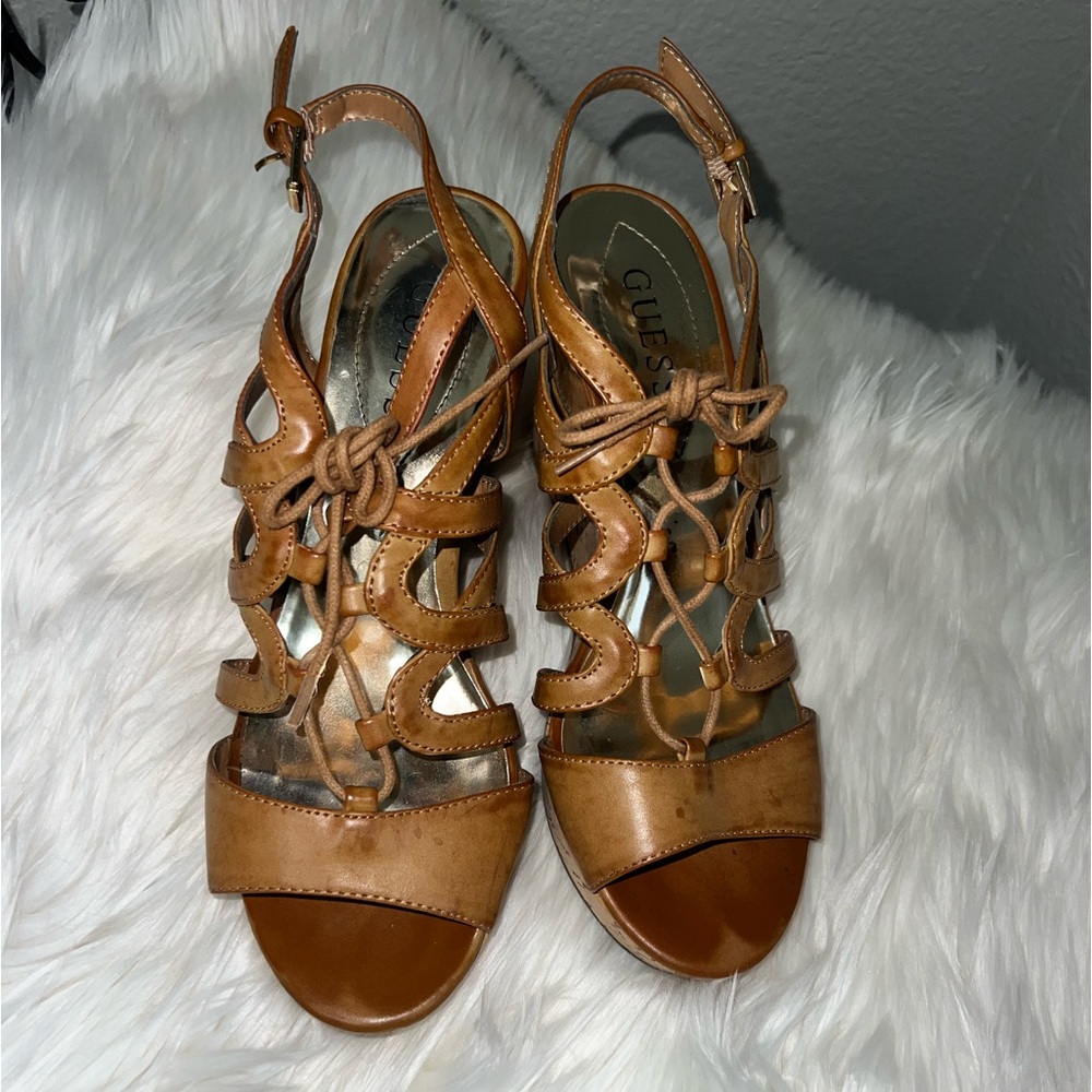 Guess strappy cork wedge heel Brown Size 8